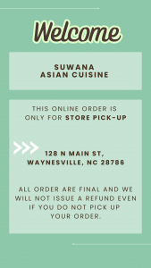 Welcome to Suwana Asian Cuisine!